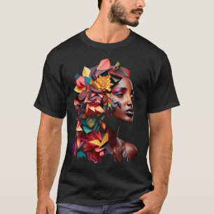 Abstrakt African Afro Melanin Origami Queen Blume T-Shirt