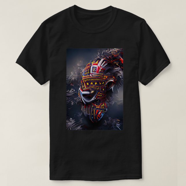 Abstrakt afrikanische Maske AI Art Generated T-Shirt (Design vorne)