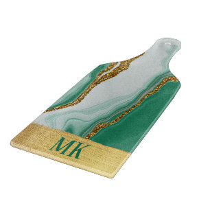 Abstrakt Agate Green und Gold Marble Swirl Schneidebrett