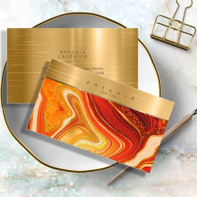 Abstrakt Agate Monogram Hot Orange ID827 Visitenkarte (Von Creator hochgeladen)