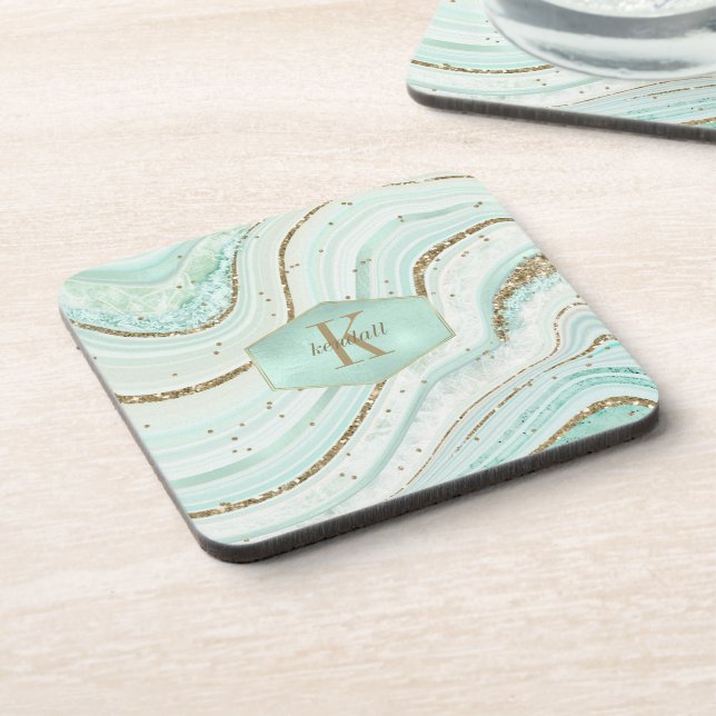 Abstrakt Agate Monogram Mint ID827 Getränkeuntersetzer (Linke Seite)