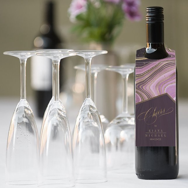 Abstrakt Agate Wedding Cheers Mauve ID827 Flaschenanhänger (Wine Bottle In Situ)
