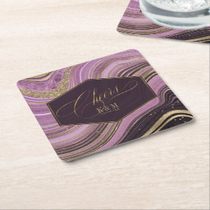 Abstrakt Agate Wedding Cheers V1 Mauve ID827 Rechteckiger Pappuntersetzer
