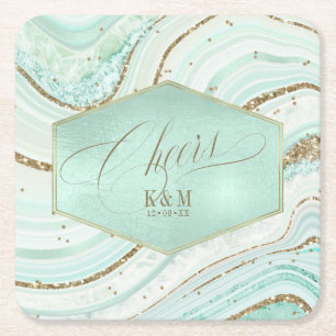 Abstrakt Agate Wedding Cheers V1 Mint ID827 Rechteckiger Pappuntersetzer