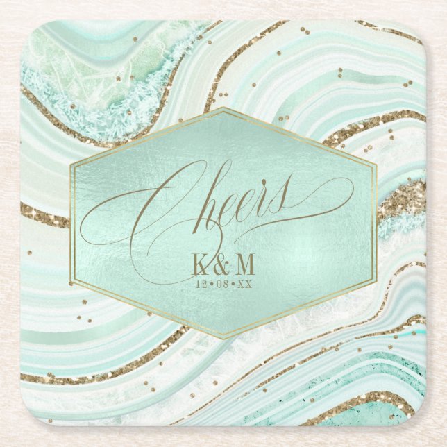 Abstrakt Agate Wedding Cheers V1 Mint ID827 Rechteckiger Pappuntersetzer (Vorderseite)