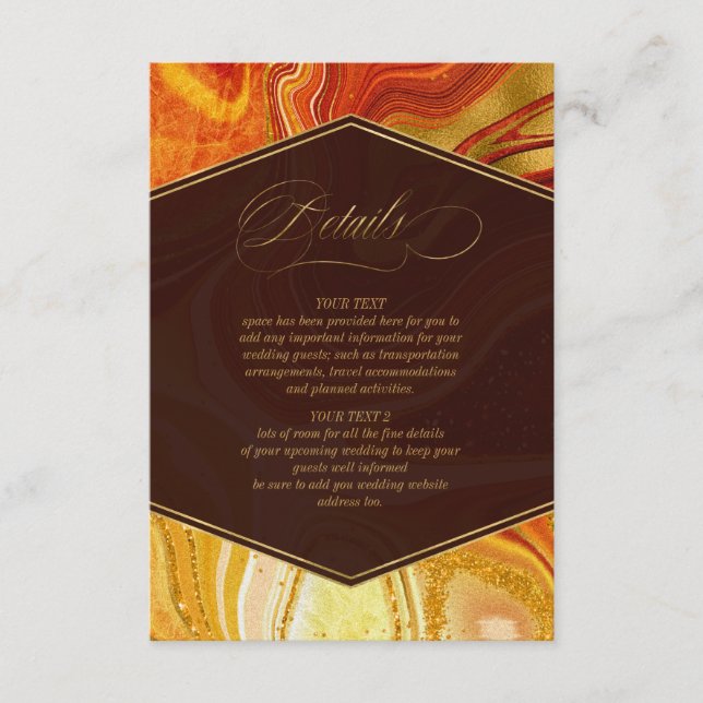 Abstrakt Agate Wedding Details Hot Orange ID827 Begleitkarte (Vorderseite)