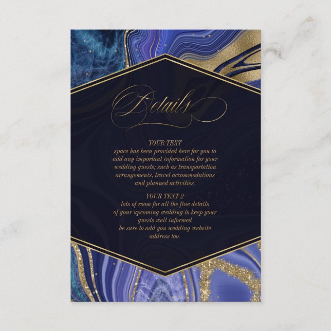 Abstrakt Agate Wedding Details Mitternacht ID827 Begleitkarte (Vorderseite)
