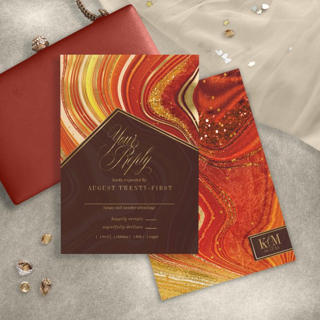 Abstrakt Agate Wedding Hot Orange ID827 RSVP Karte (Von Creator hochgeladen)