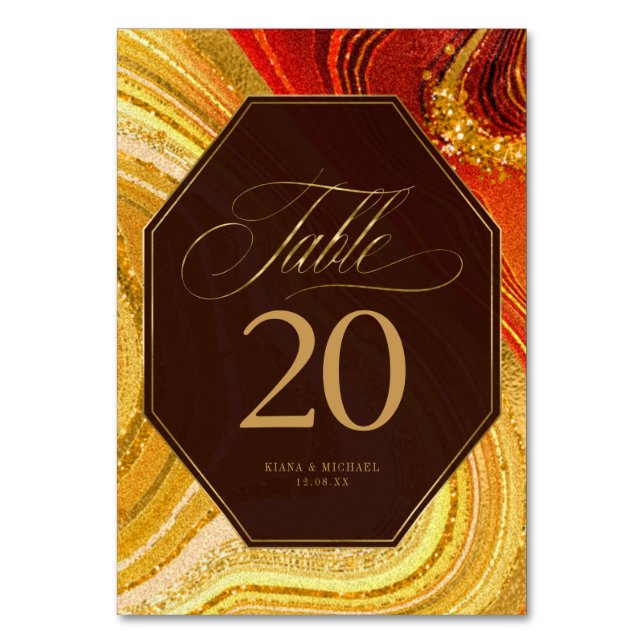 Abstrakt Agate Wedding Hot Orange ID827 Tischnummer (Vorderseite)