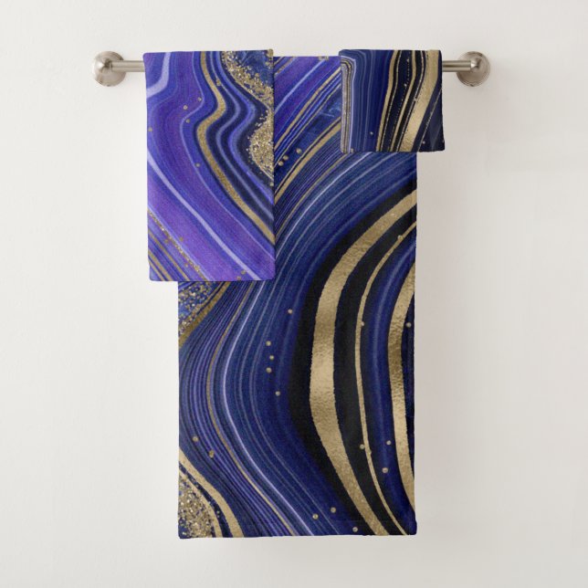 Abstrakt Agate Wedding Midnight ID827 Badhandtuch Set (Insitu)