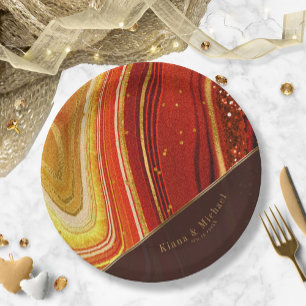 Abstrakt Agate Wedding V2 Hot Orange ID827 Pappteller