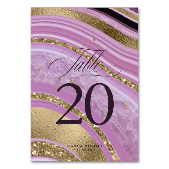Abstrakt Agate Wedding V2 Mauve ID827 Tischnummer (Vorderseite)