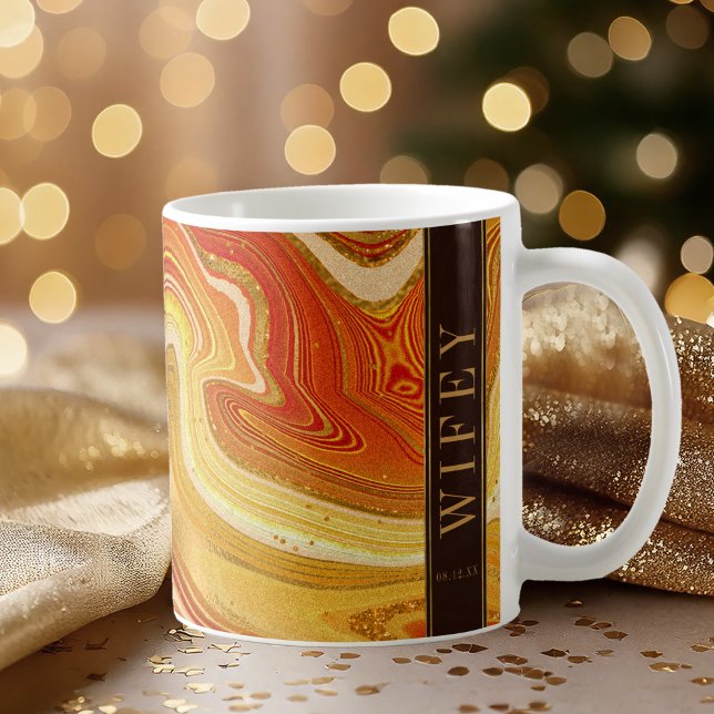 Abstrakt Agate Wedding Wifey Hot Orange ID827 Kaffeetasse (Von Creator hochgeladen)