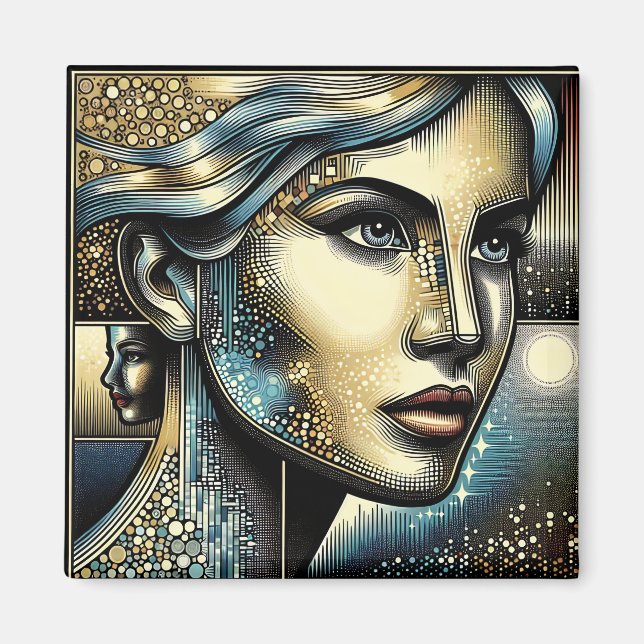 Abstrakt Ai Art | Frauengesicht Magnet (Vorne)