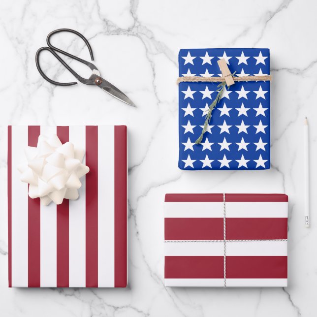 Abstrakt America Flag Red White Blue Stars Streife Geschenkpapier Set (Vorderseite)