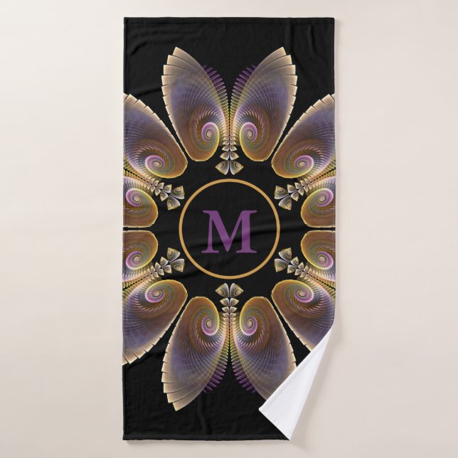Abstrakt Angel Wings Mandala Fraktal Monogram Badehandtuch (Badehandtuch)