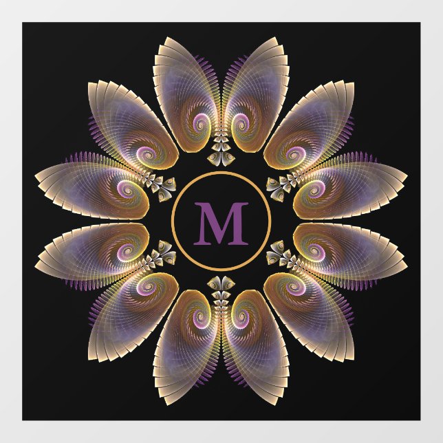 Abstrakt Angel Wings Mandala Fraktal Monogram Fensteraufkleber (Blatt)