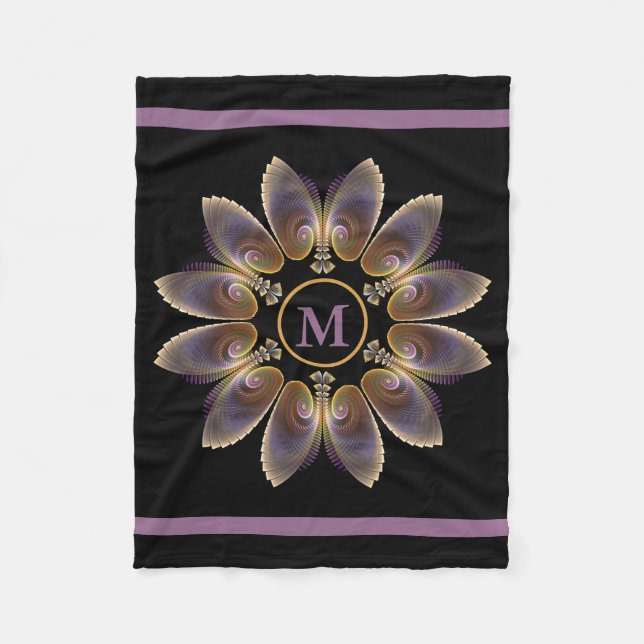Abstrakt Angel Wings Mandala Fraktal Monogram Fleecedecke (Vorderseite)