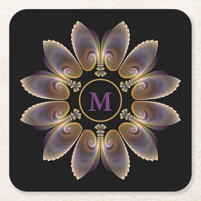 Abstrakt Angel Wings Mandala Fraktal Monogram Rechteckiger Pappuntersetzer (Vorderseite)