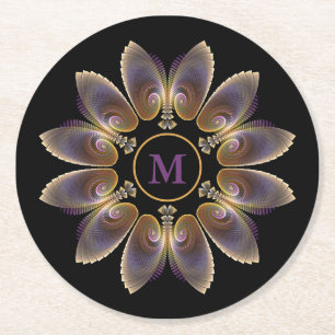 Abstrakt Angel Wings Mandala Fraktal Monogram Runder Pappuntersetzer