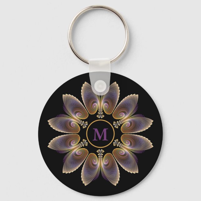 Abstrakt Angel Wings Mandala Fraktal Monogram Schlüsselanhänger (Vorderseite)
