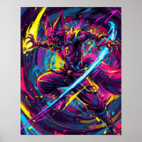 Abstrakt Anime: Neon Kitsune Warrior