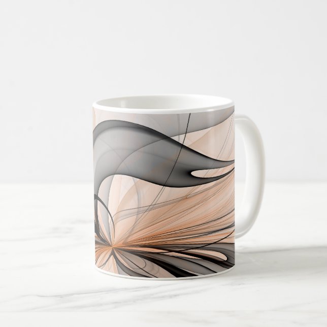 Abstrakt Anthracite Grau Siena Modernes Fraktal Ku Kaffeetasse (VorderseiteRechts)