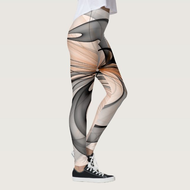 Abstrakt Anthracite Grau Siena Modernes Fraktal Ku Leggings (Rechts)