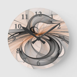 Abstrakt Anthracite Grau Siena Modernes Fraktal Ku Runde Wanduhr