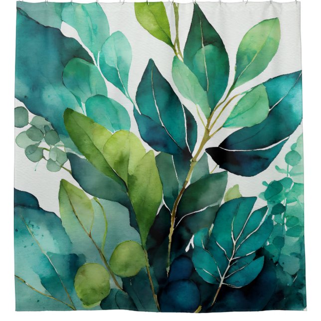 Abstrakt Aquamarin, grün, Smaragd, botanisch Duschvorhang (Vorderseite)