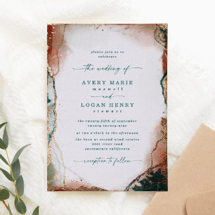 Abstrakt Aquarell Türkis Hochzeit Echte Rose Gold Folieneinladung