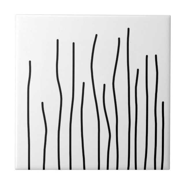 Abstrakt Art Black on White Lines Minimalismus Fliese (Vorderseite)