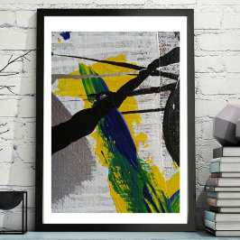 Abstrakt Art Black Yellow Blue Gray Malerei Poster
