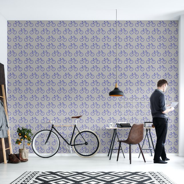 Abstrakt Art Blue Bicycle Gray Medium Muster Tapete (Wohnbereich)