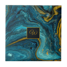 Abstrakt Art Blue Green Gold Dust Monogram Marmor Fliese