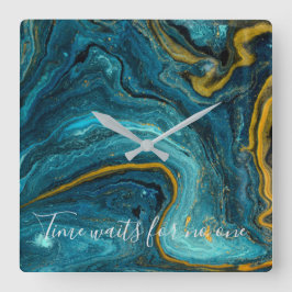 Abstrakt Art Blue Green Gold Marmor Quadratische Wanduhr