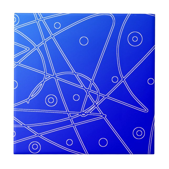 Abstrakt Art Blue Lines Circles Minimalismus Fliese (Vorderseite)