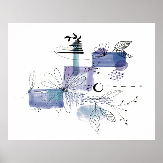 Abstrakt Art Blue und Gray Fog Poster (Vorne)