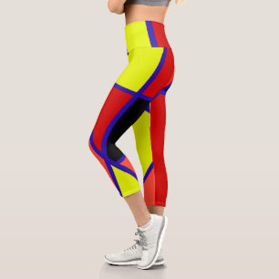 Abstrakt Art Blue Yellow Red Minimal Capri Leggings