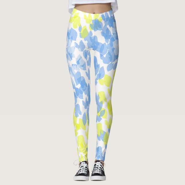Abstrakt Art Blue Yellow White Minimal Leggings (Vorderseite)