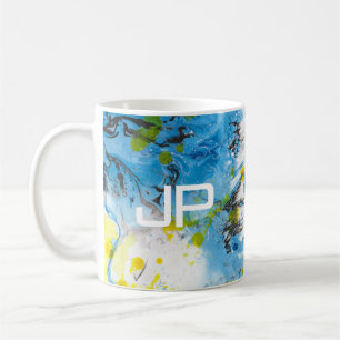 Abstrakt Art Blue Yellow White Template Monogram Kaffeetasse