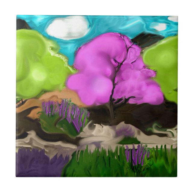 Abstrakt Art Cotton Candy Trees Fliese (Vorderseite)
