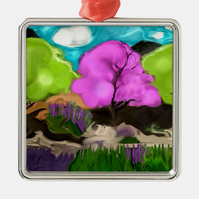 Abstrakt Art Cotton Candy Trees Silbernes Ornament (Vorne)