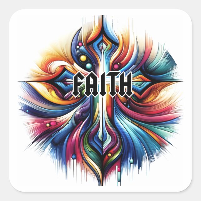 Abstrakt Art Cross Faith Quadratischer Aufkleber (Vorderseite)