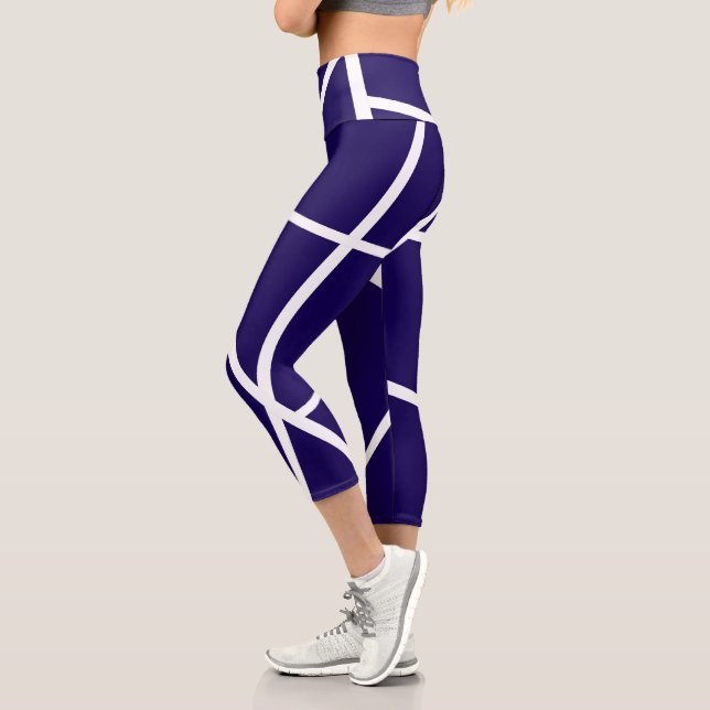 Abstrakt Art Dark Blue White Minimalismus Capri Leggings (Links)