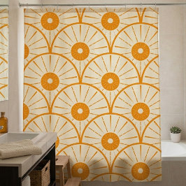 Abstrakt Art Deco Sun Muster Orange Duschvorhang