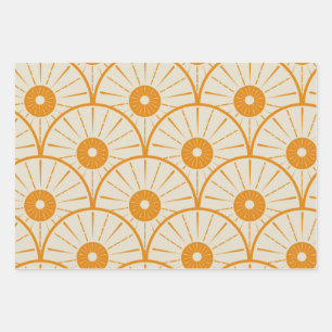 Abstrakt Art Deco Sun Muster Orange Geschenkpapier Set