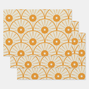 Abstrakt Art Deco Sun Muster Orange Geschenkpapier Set