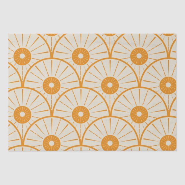 Abstrakt Art Deco Sun Muster Orange Seidenpapier (Vorderseite)