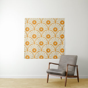 Abstrakt Art Deco Sun Muster Orange Wandteppich